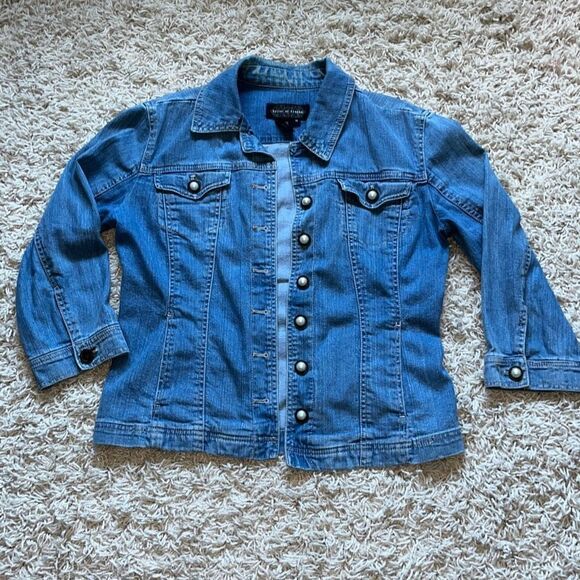 Vintage jean Jacket by Live A Little, Womens Size Medium, Pearl and Brass Button - Picture 1 of 16